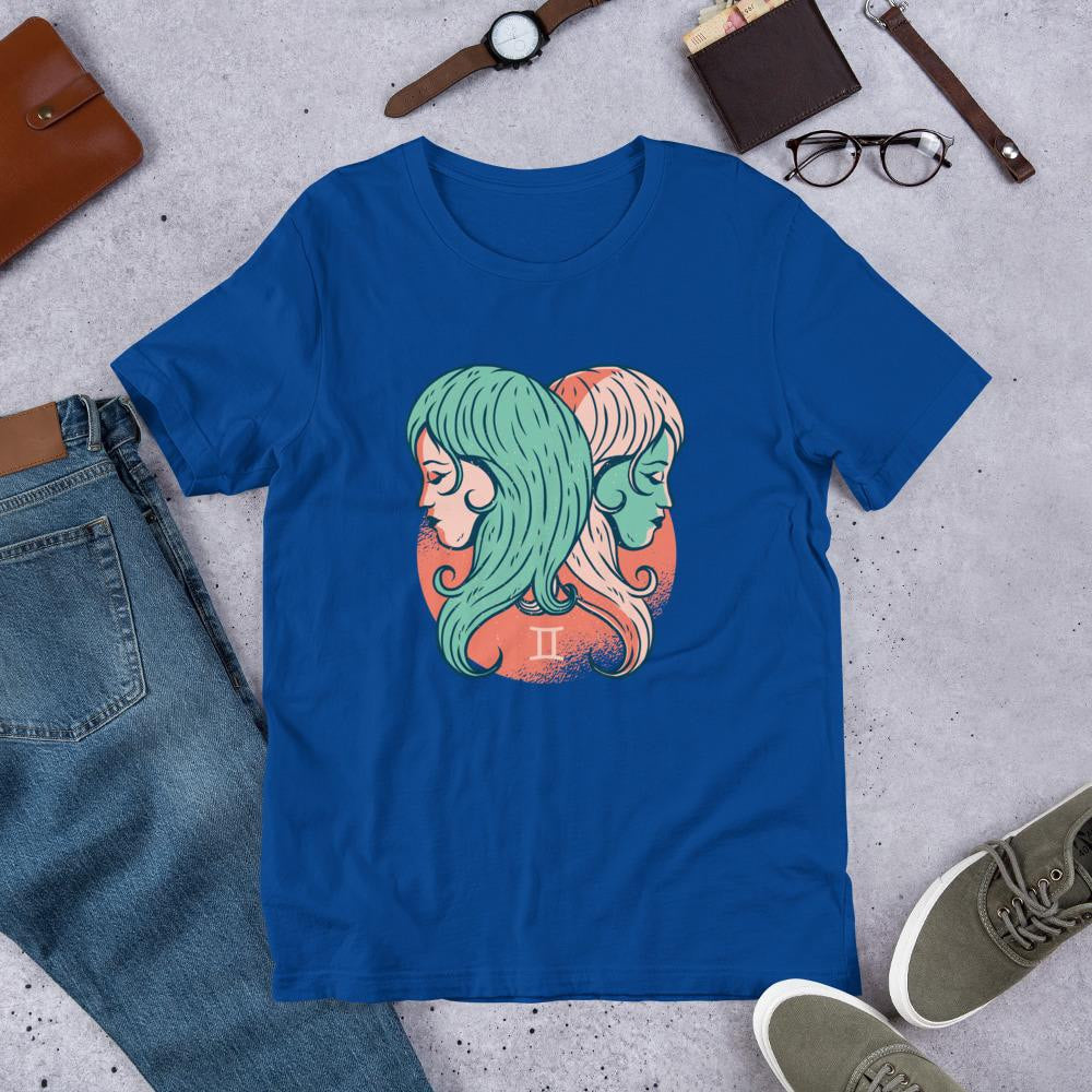 Gemini Zodiac Half Sleeve T-Shirt — Blue