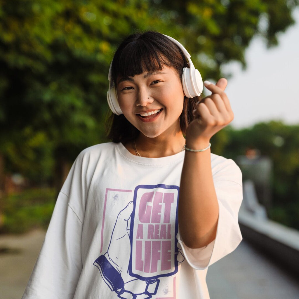 Get A Real Life oversized tee front graphic – Fourth Dimension Club