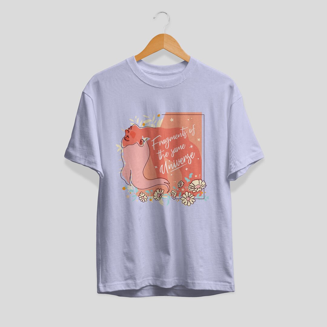 Girl and Universe science tee front graphic – Fourth Dimension Club
