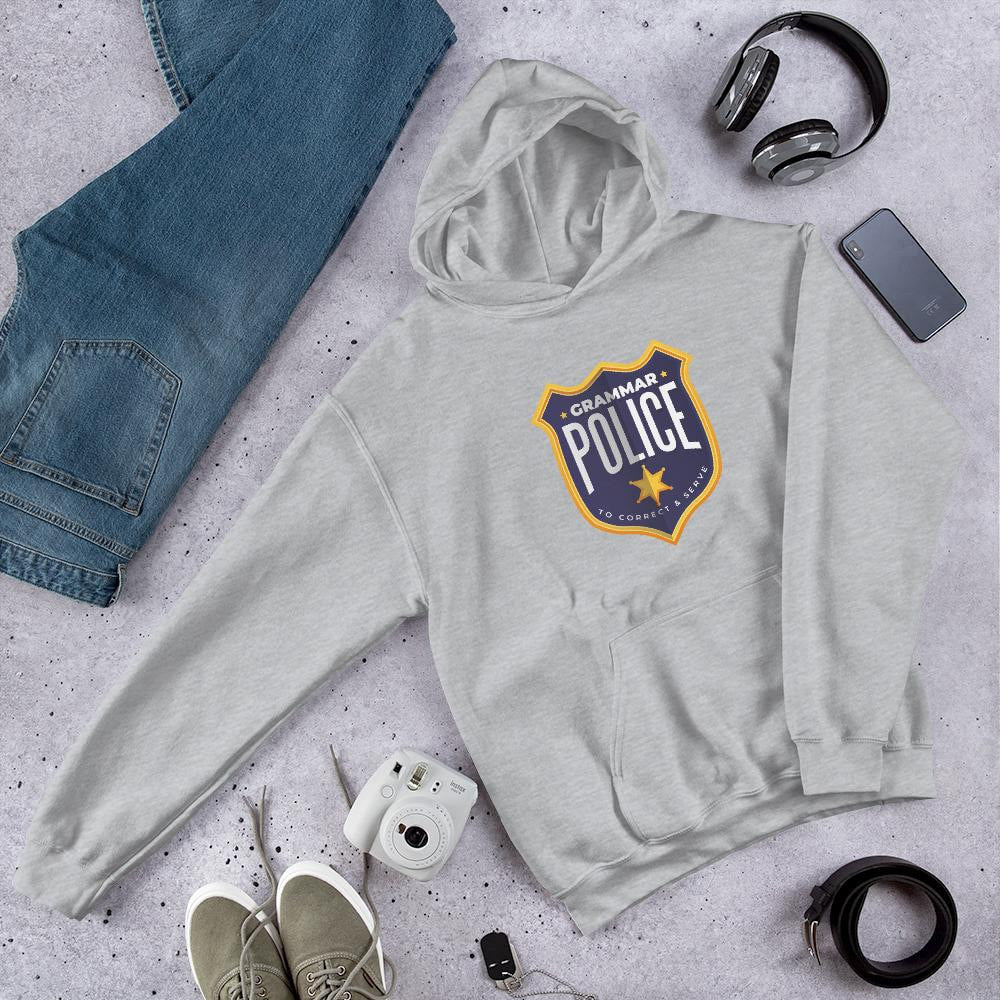 Grammar Police Unisex Hooded Sweatshirt — Grey
