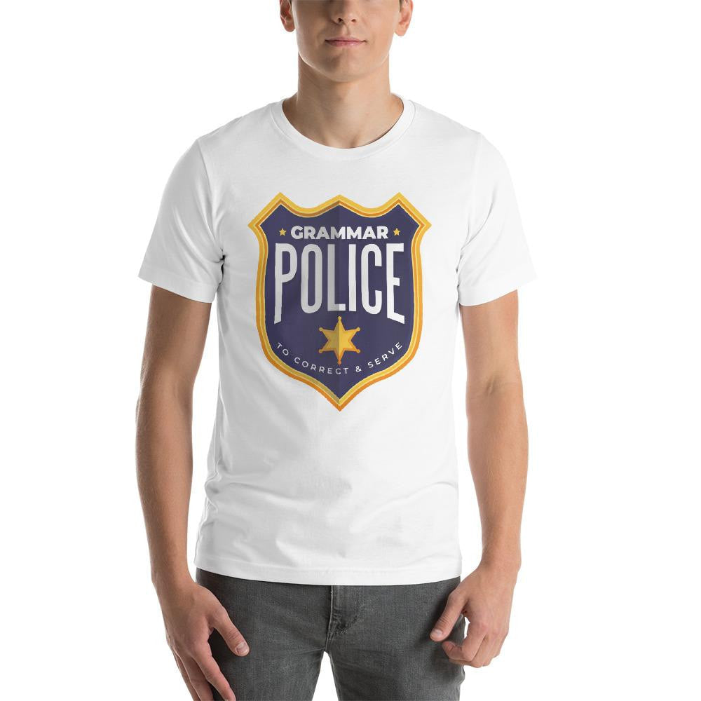 Grammar Police Half Sleeve T-Shirt — White (2)