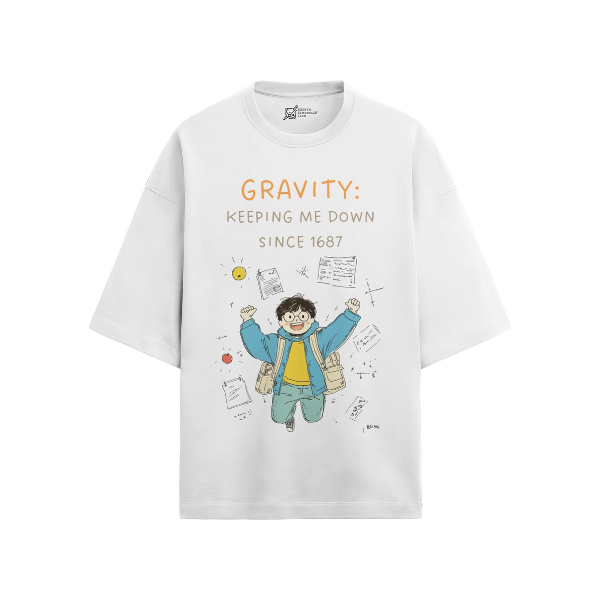 French terry oversized t-shirt with Gravity: Keeping Me Down print