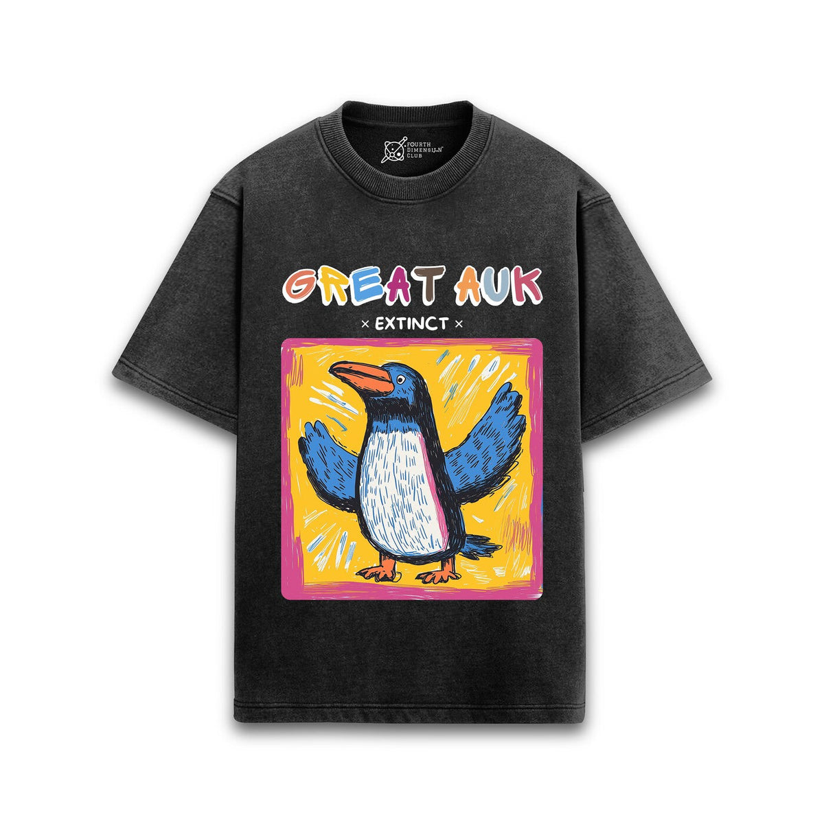 Cotton acid wash oversized t-shirt with Great Auk print