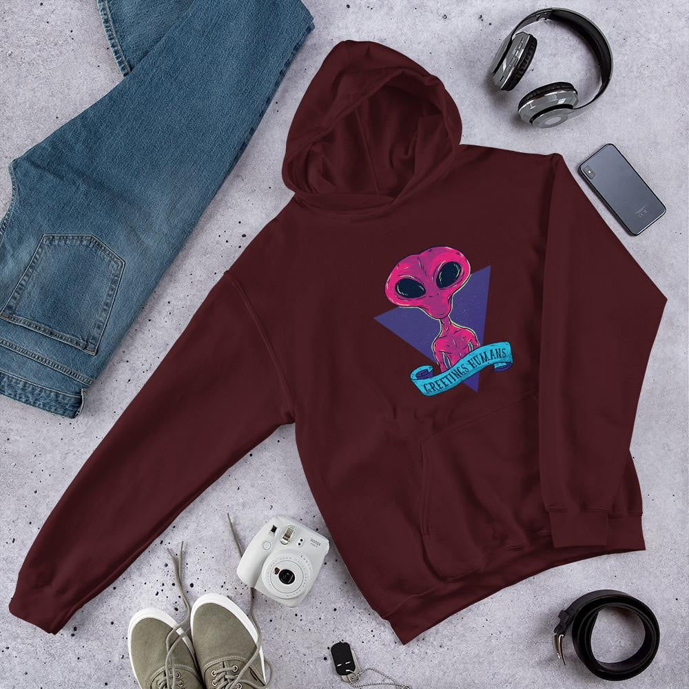 Greetings humans Unisex Hooded Sweatshirt — Maroon