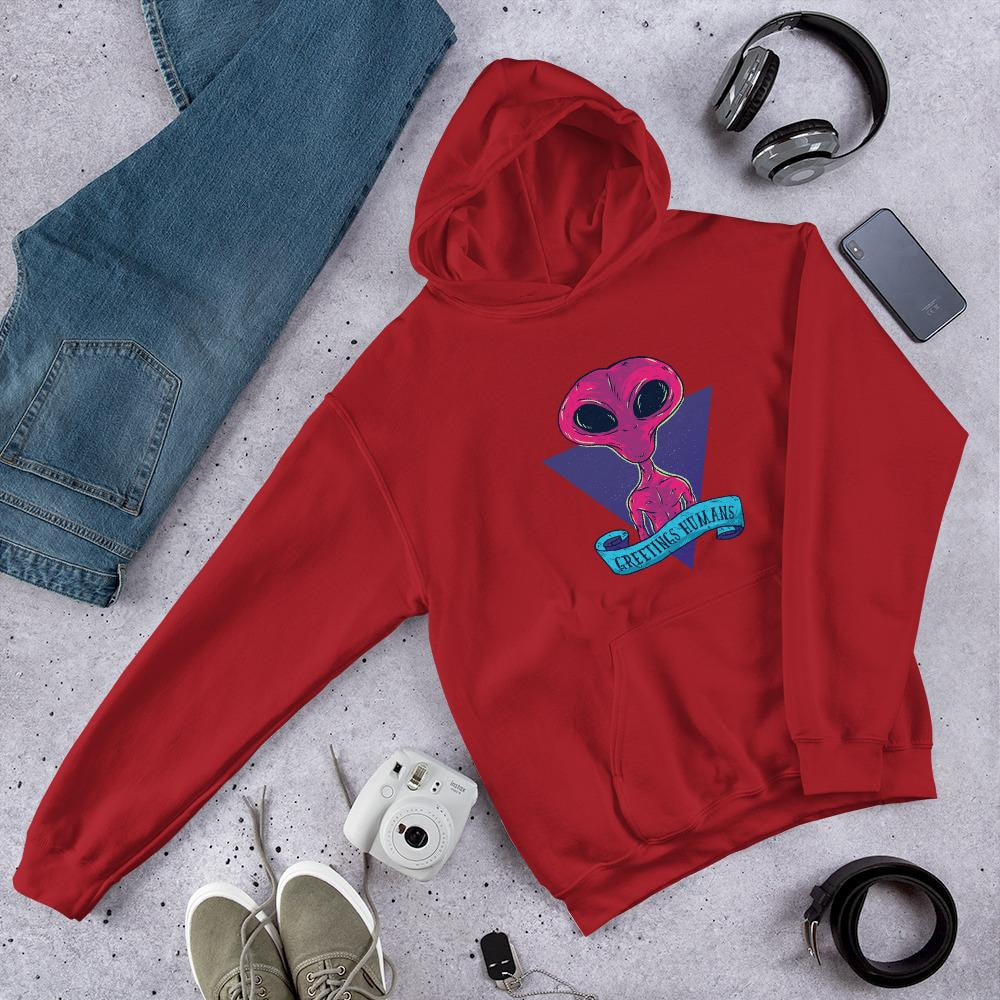 Greetings humans Unisex Hooded Sweatshirt — Red