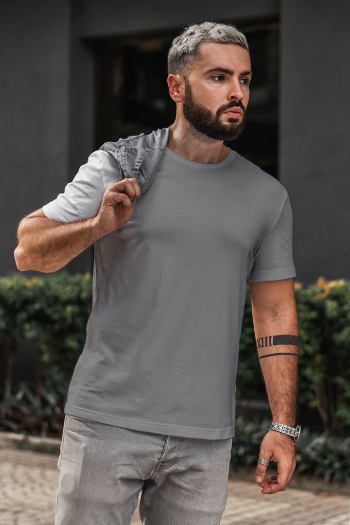 Men/Unisex Plain Half Sleeve T-Shirt — Melange Grey
