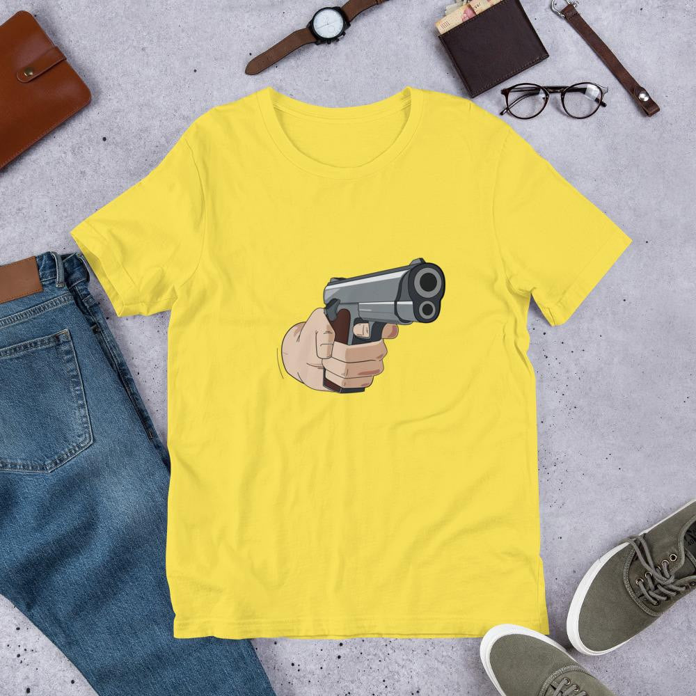 Hand Gun Half Sleeve T-Shirt — Yellow