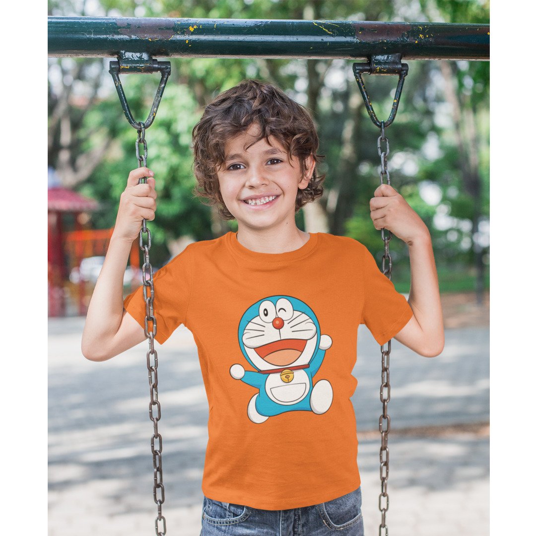Happy Doraemon Kid's T-Shirt — Orange