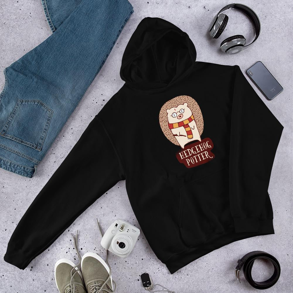 Hedgehog Potter Unisex Hooded Sweatshirt — Black