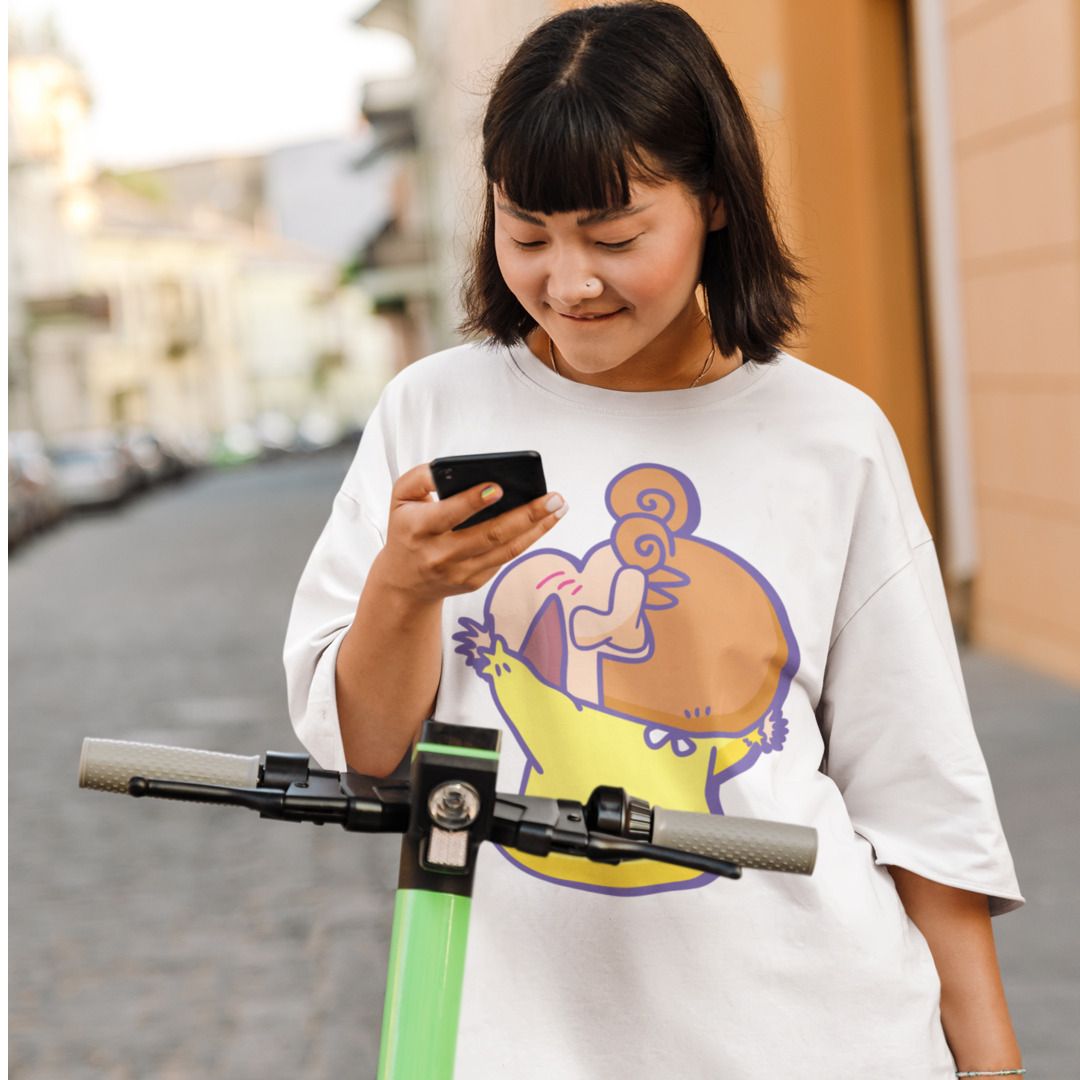 Himawari Hug Unisex Oversized T-Shirt — White