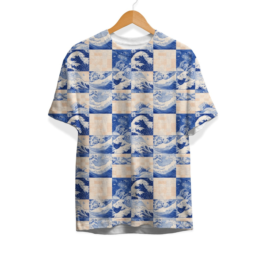 Polyester t-shirt with Hokusai Ripple Pattern print