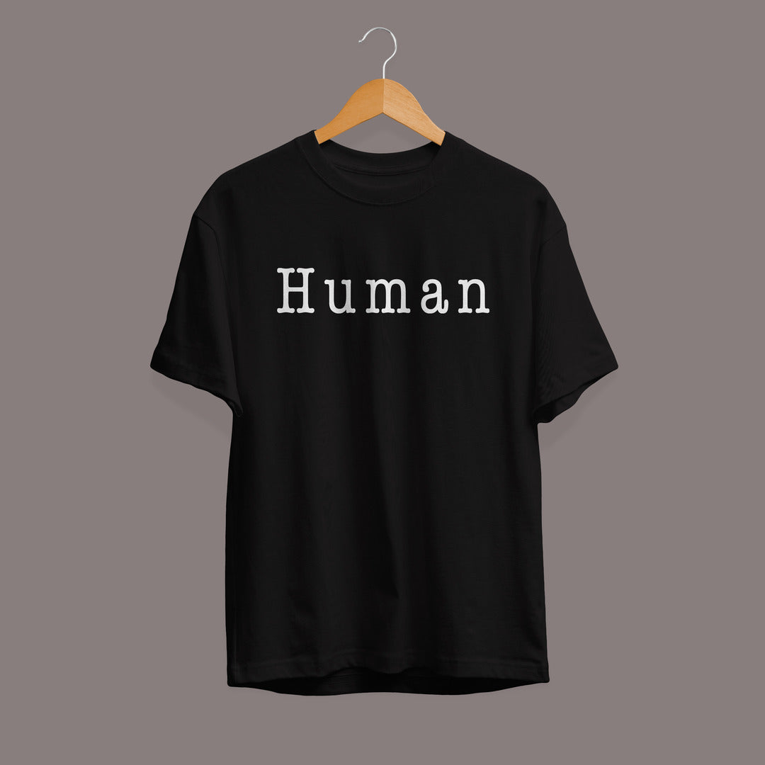 Human Typography Half Sleeve T-Shirt — Black