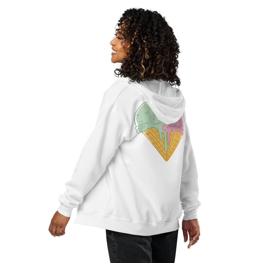 Ice Cream Love Unisex Heavyweight Zip Hoodie — detail view 3