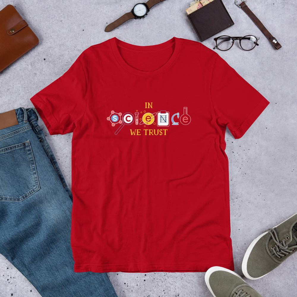 In Science We Trust Half Sleeve T-Shirt — Red