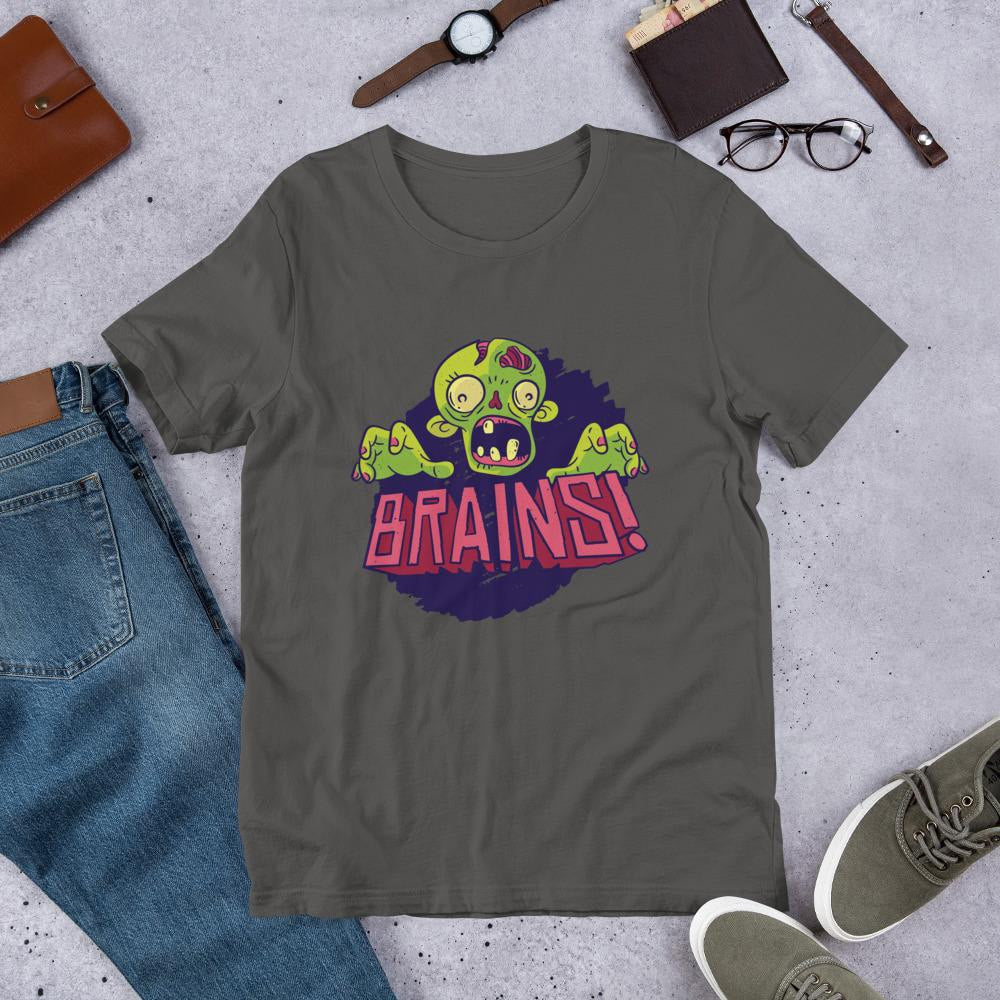 Zombie Brains Half Sleeve T-Shirt — Charcoal