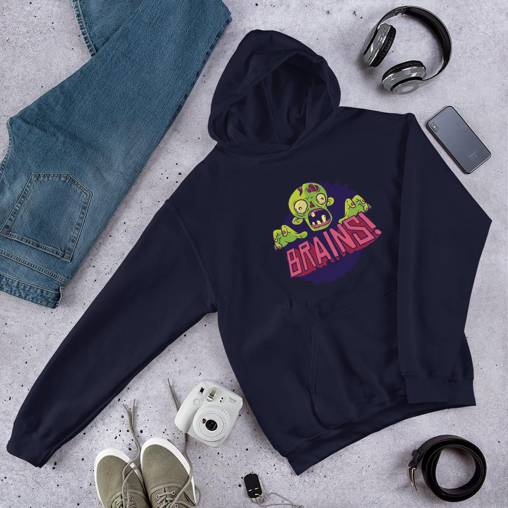 Zombie Brains Unisex Hooded Sweatshirt — Navy