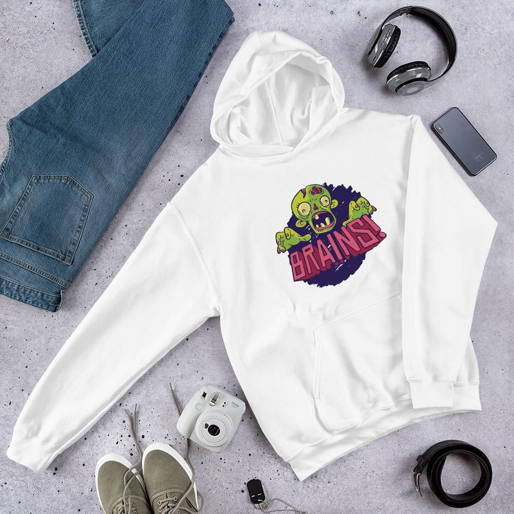 Zombie Brains Unisex Hooded Sweatshirt — White
