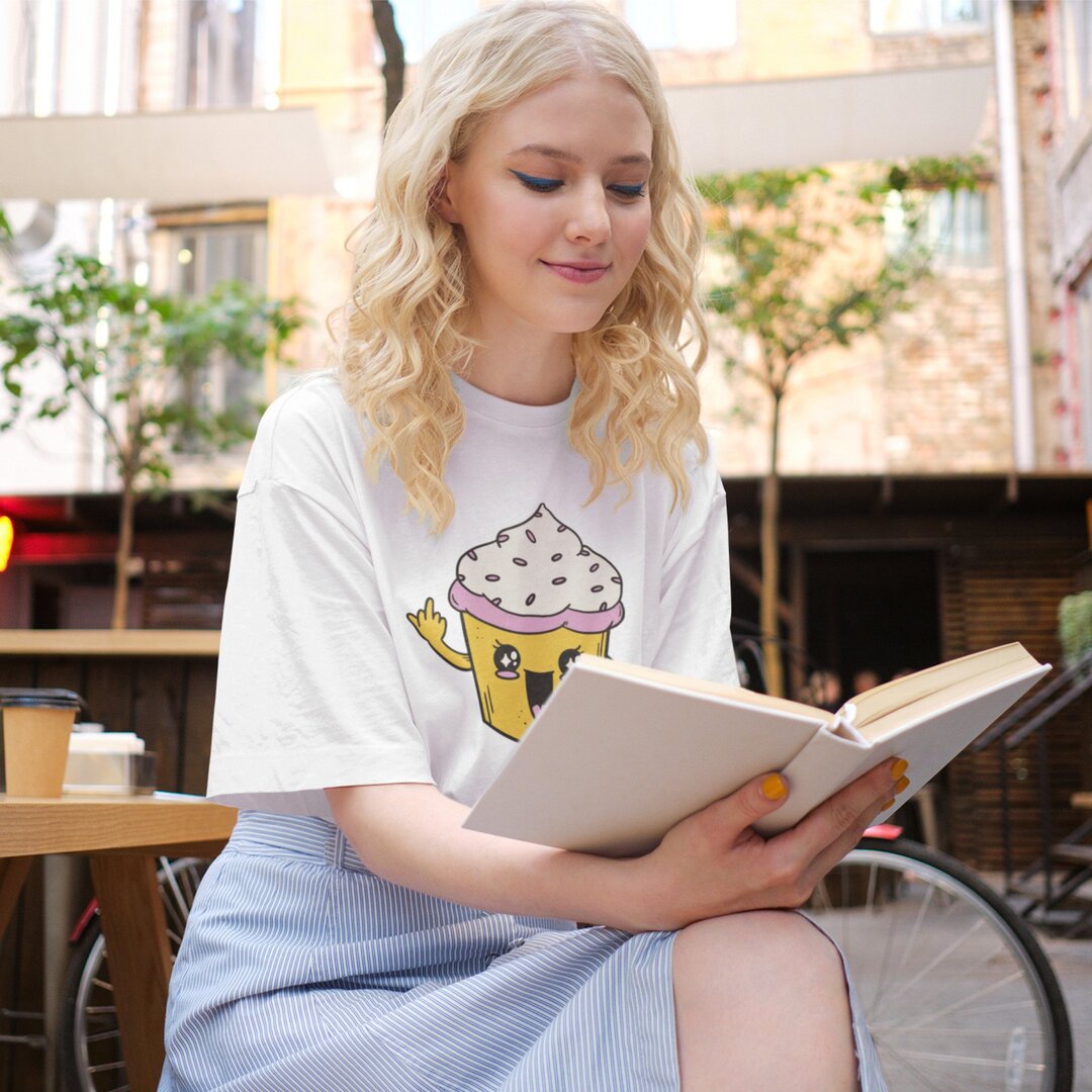 Kawaii Cup Cake oversized tee front graphic – Fourth Dimension Club