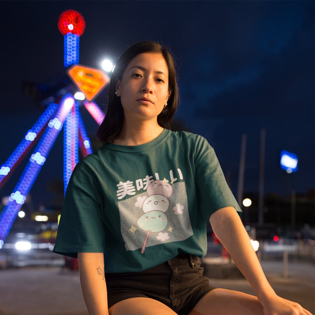 Kawaii Mochi Food oversized tee front graphic – Fourth Dimension Club