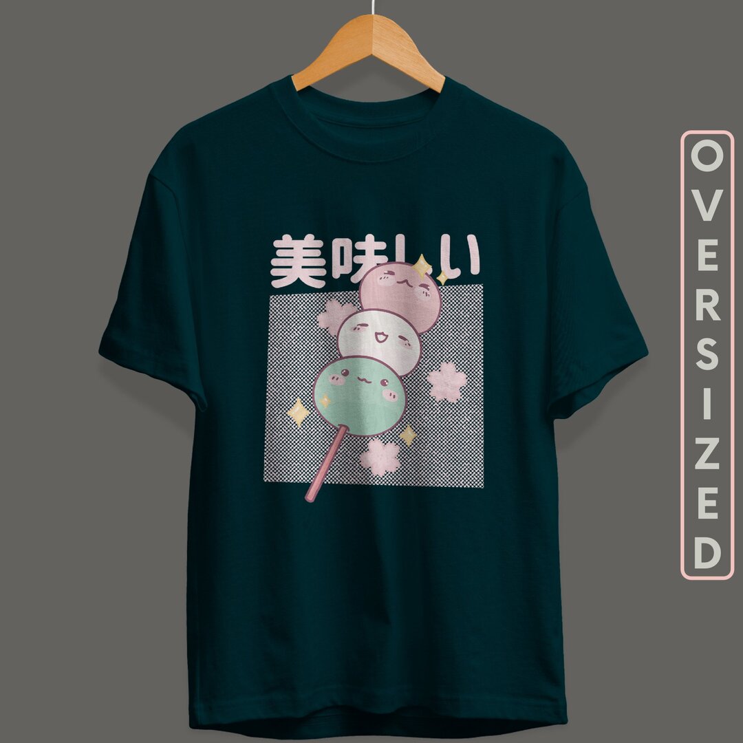 Kawaii Mochi Food Unisex Oversized T-Shirt — back view