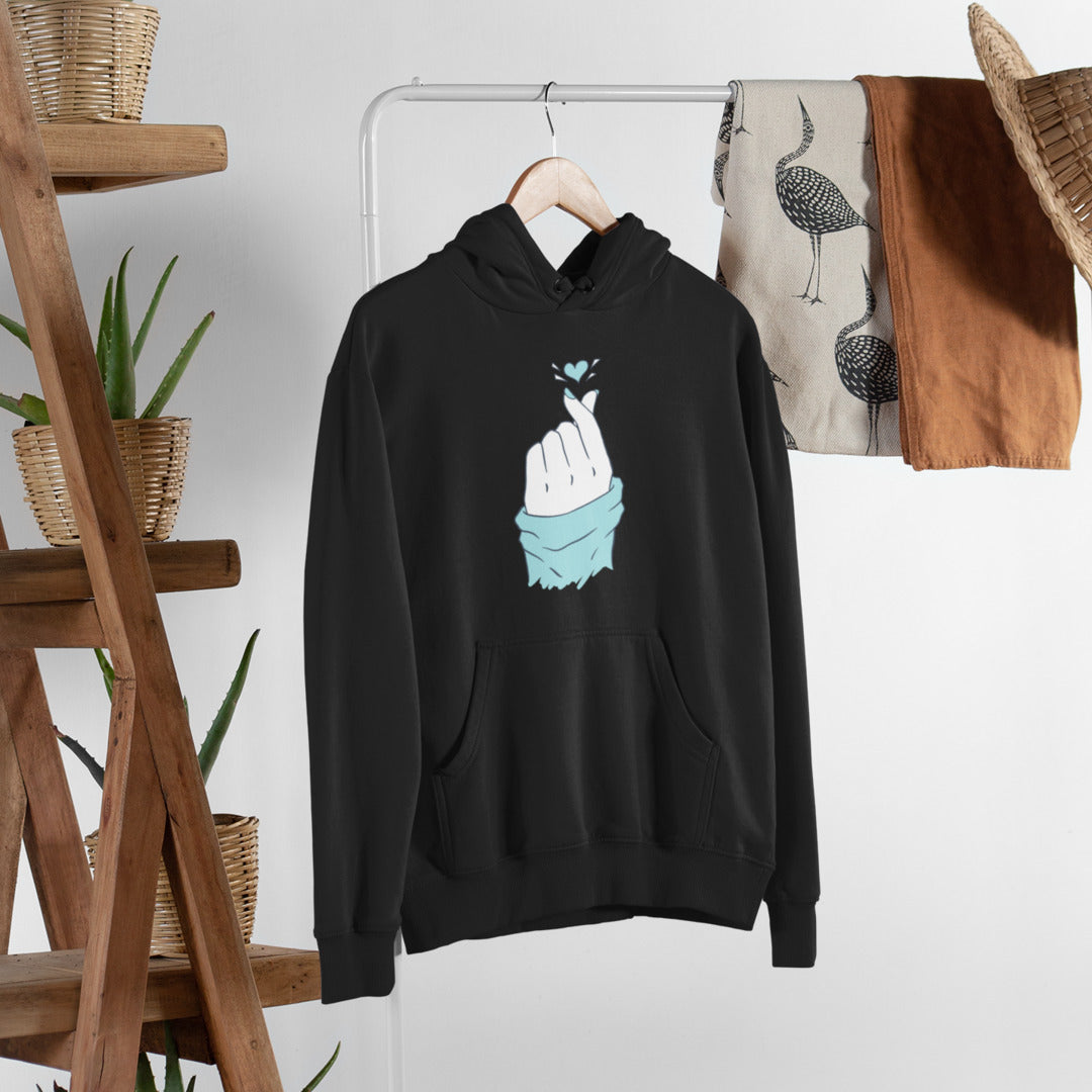 Korean Heart Unisex Hooded Sweatshirt — Black