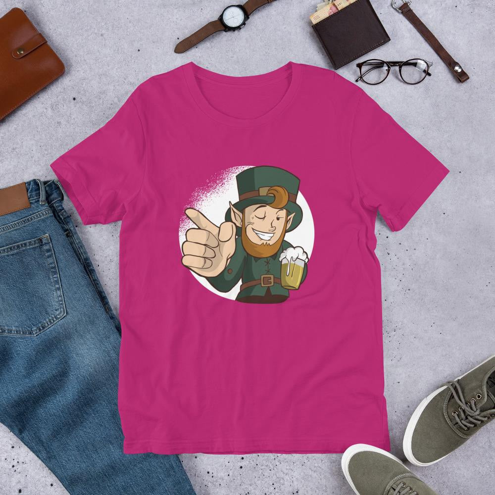 Winking Leprechaun Half Sleeve T-Shirt — Pink