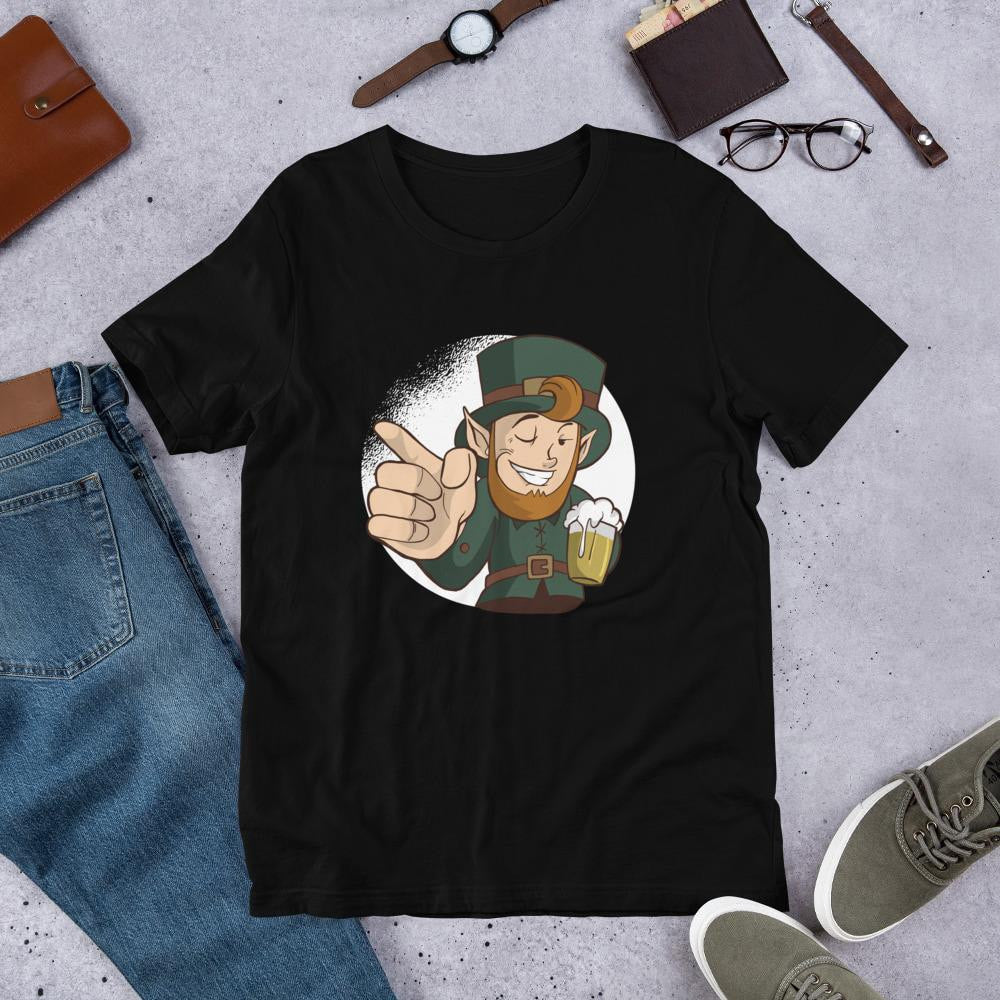 Winking Leprechaun Half Sleeve T-Shirt — Black
