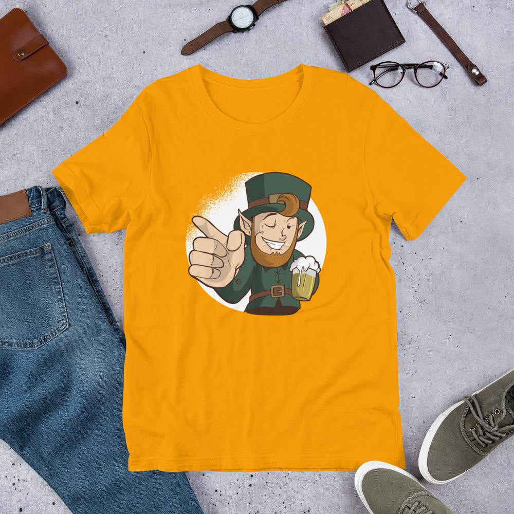 Winking Leprechaun Half Sleeve T-Shirt — Gold