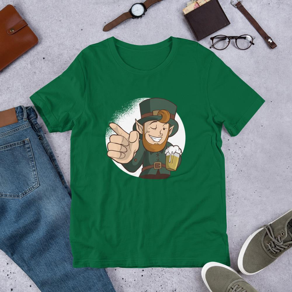 Winking Leprechaun Half Sleeve T-Shirt — Green