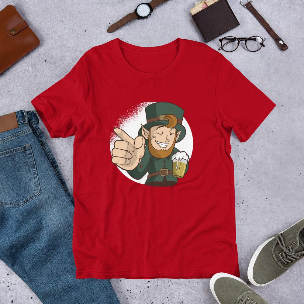 Winking Leprechaun Half Sleeve T-Shirt — Red
