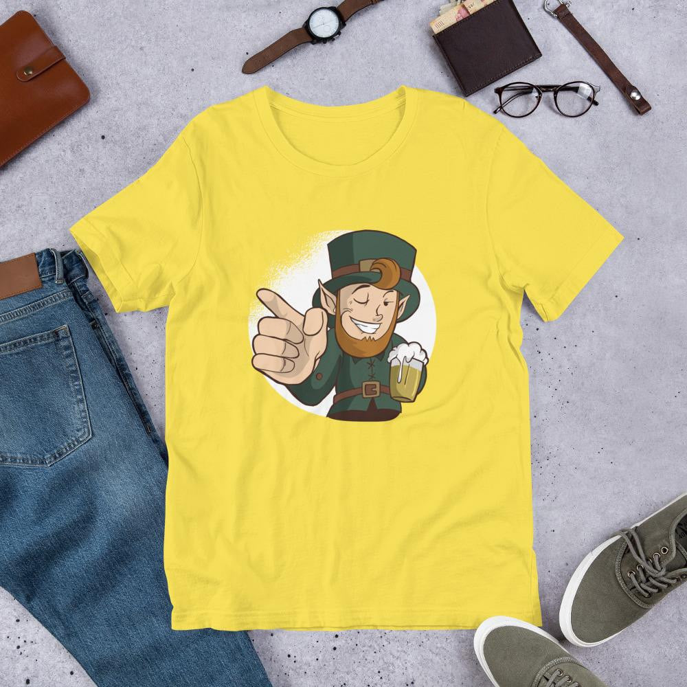 Winking Leprechaun Half Sleeve T-Shirt — Yellow