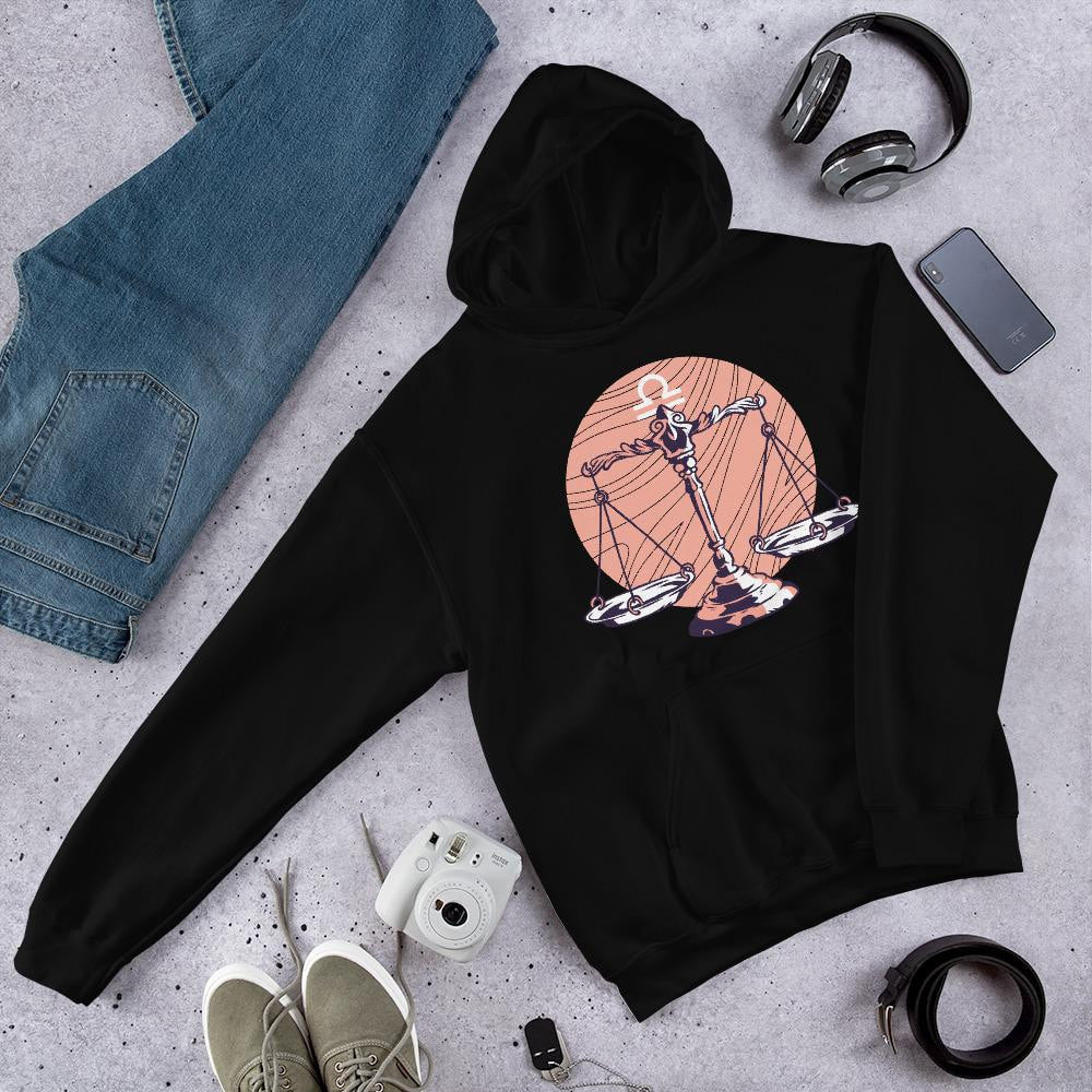 Libra Zodiac Unisex Hooded Sweatshirt — Black