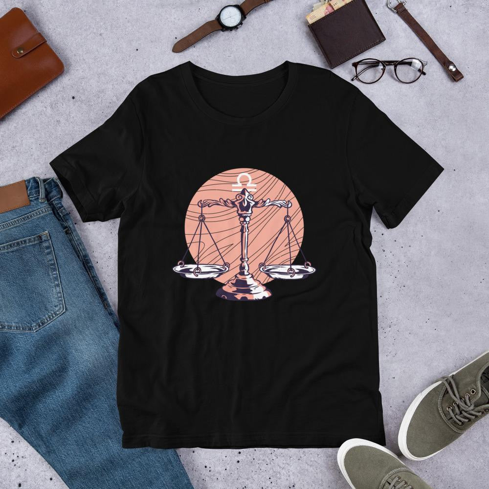 Libra Zodiac Half Sleeve T-Shirt — Black