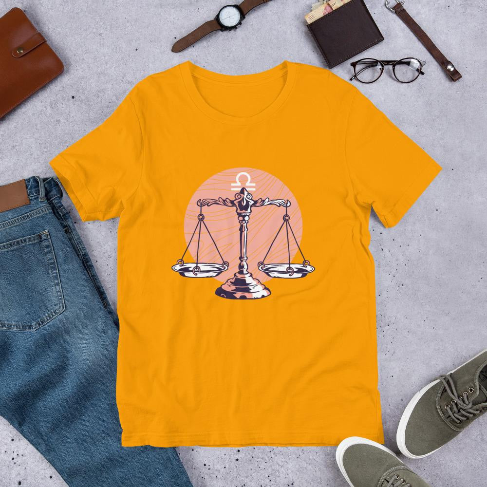 Libra Zodiac Half Sleeve T-Shirt — Gold