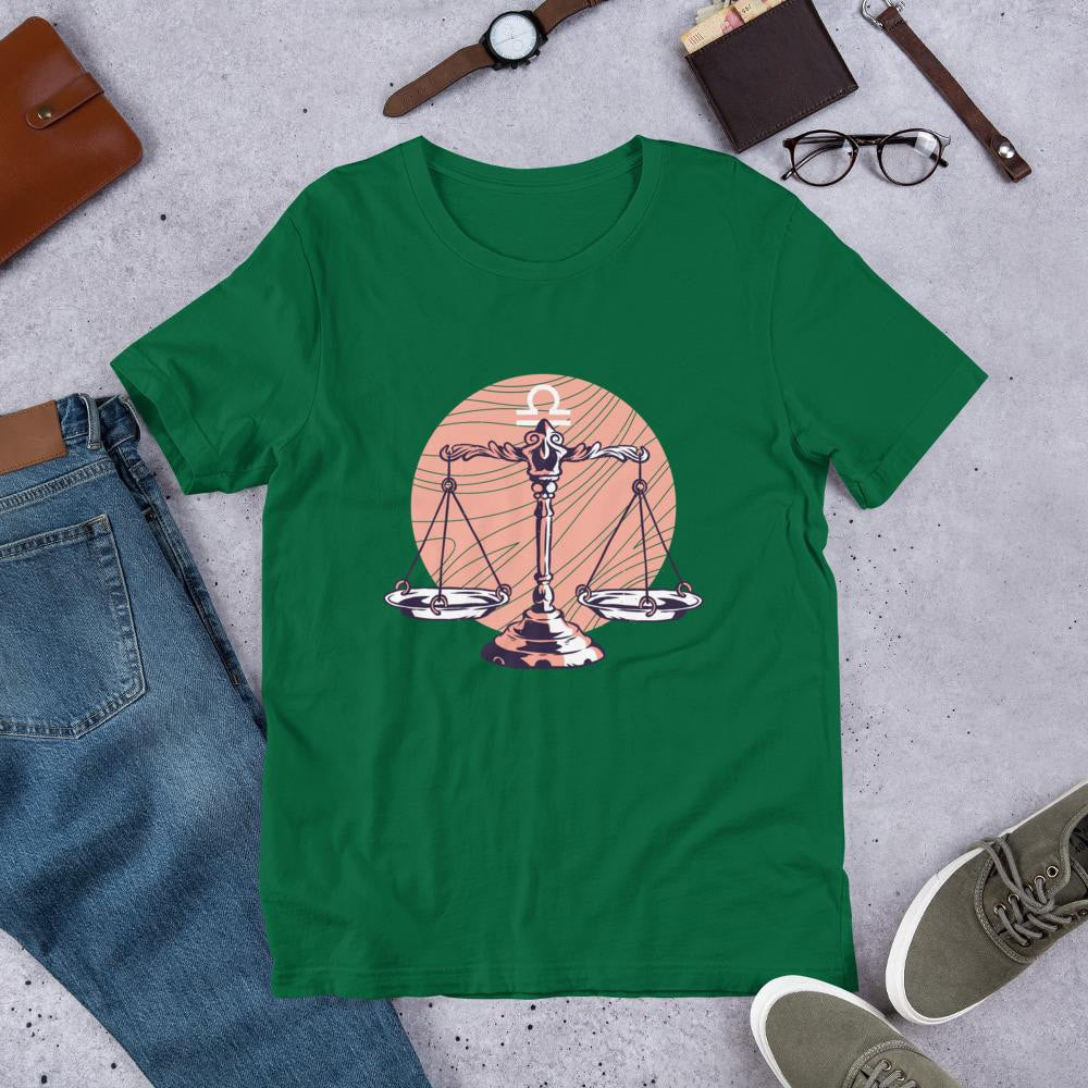 Libra Zodiac Half Sleeve T-Shirt — Green