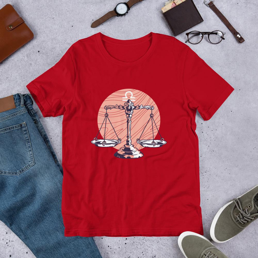 Libra Zodiac Half Sleeve T-Shirt — Red