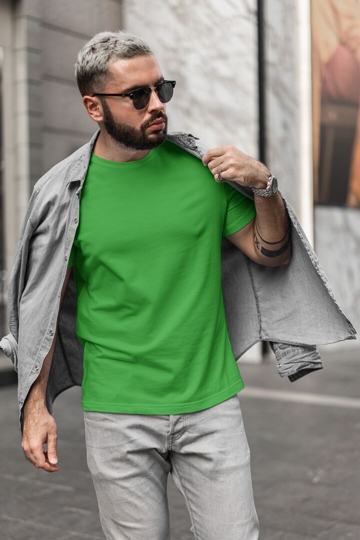 Men/Unisex Plain Half Sleeve T-Shirt — Light Green