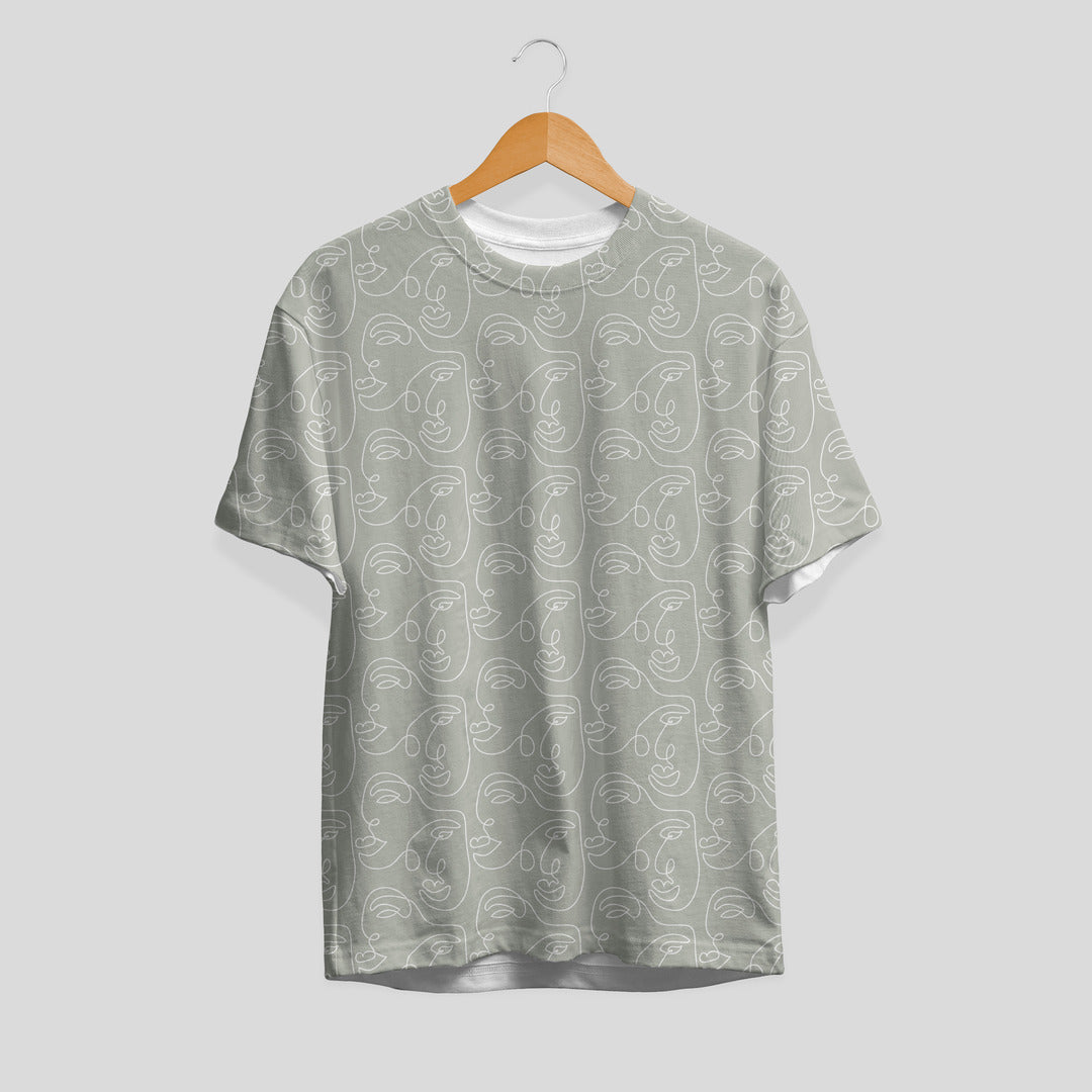 Polyester t-shirt with Abstract Line Art Face Pattern print