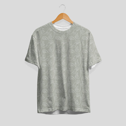 Polyester t-shirt with Abstract Line Art Face Pattern print