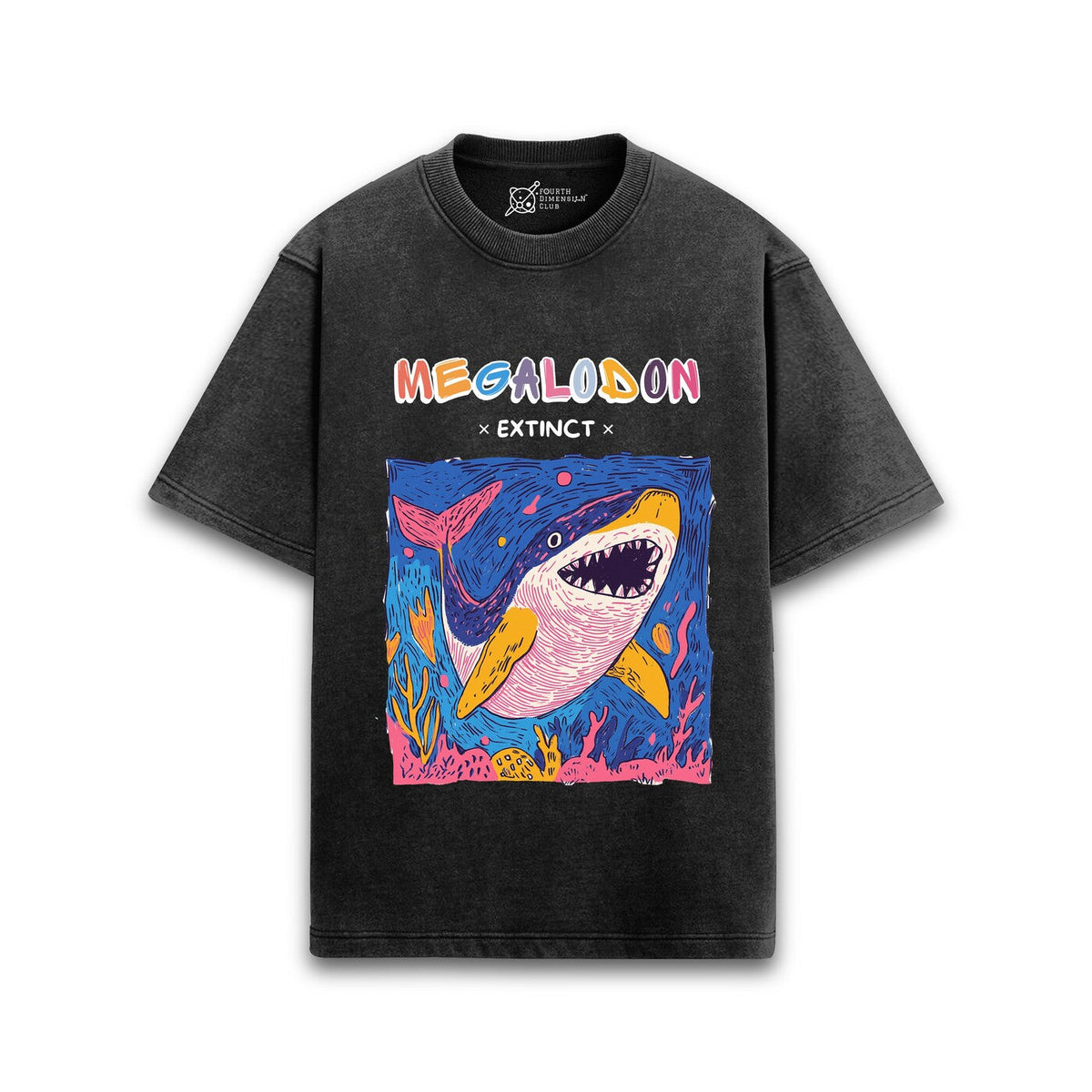 Cotton acid wash oversized t-shirt with Megalodon print