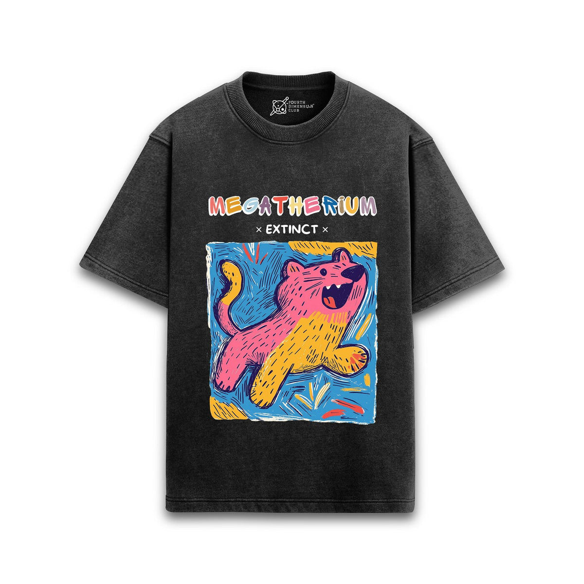 Cotton acid wash oversized t-shirt with Megatherium print