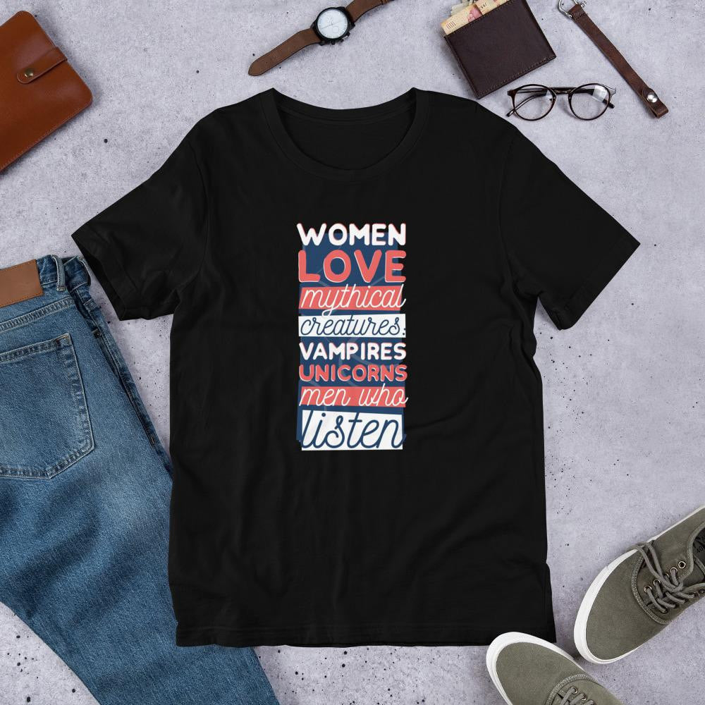 Men Who Listen Half Sleeve T-Shirt — Black