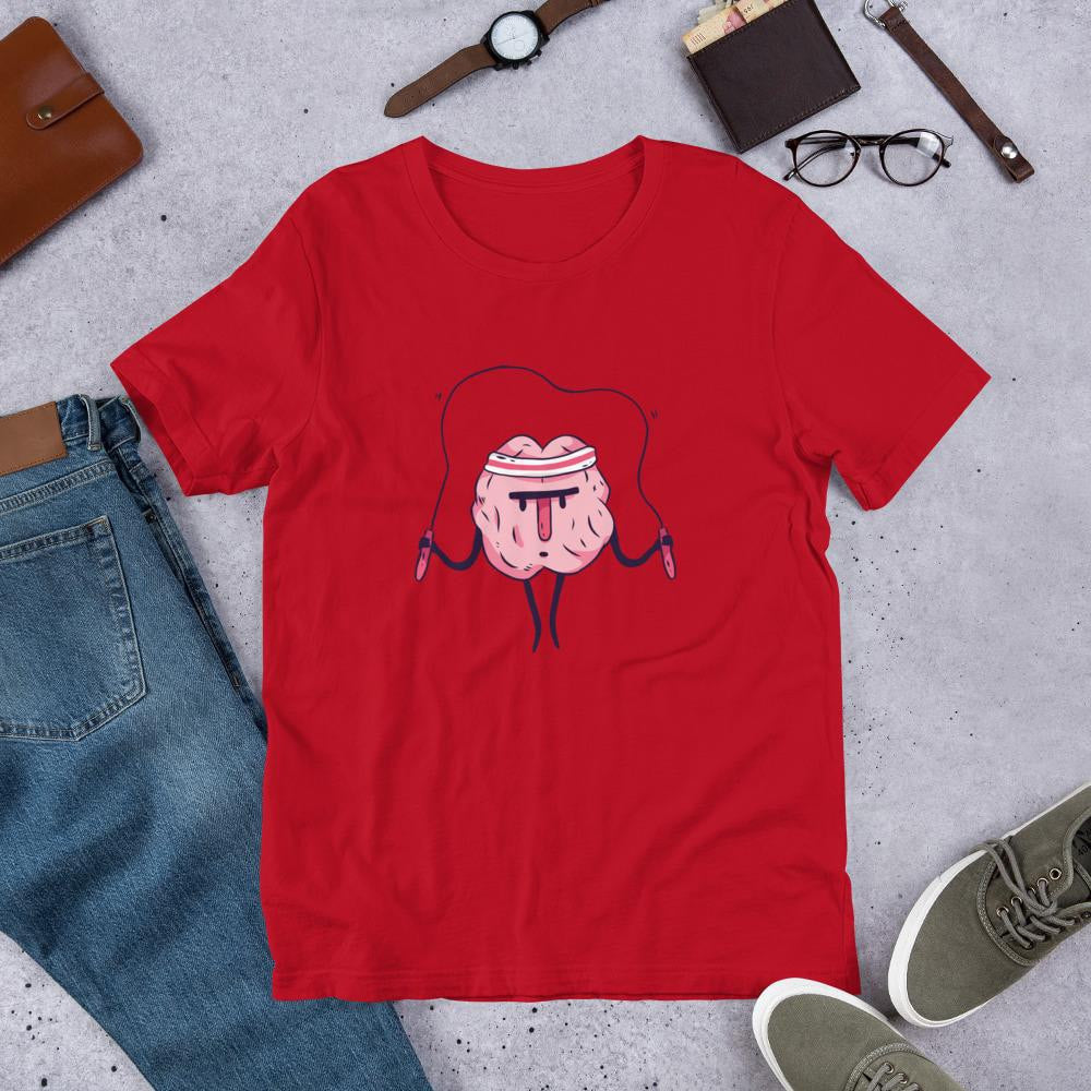 Jumping Rope Brain Half Sleeve T-Shirt — Red