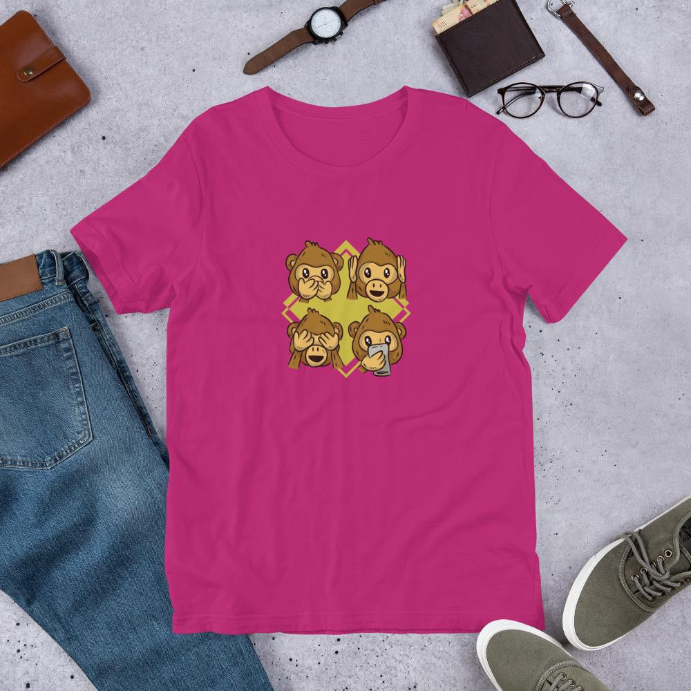 Monkey Phone Half Sleeve T-Shirt — Pink