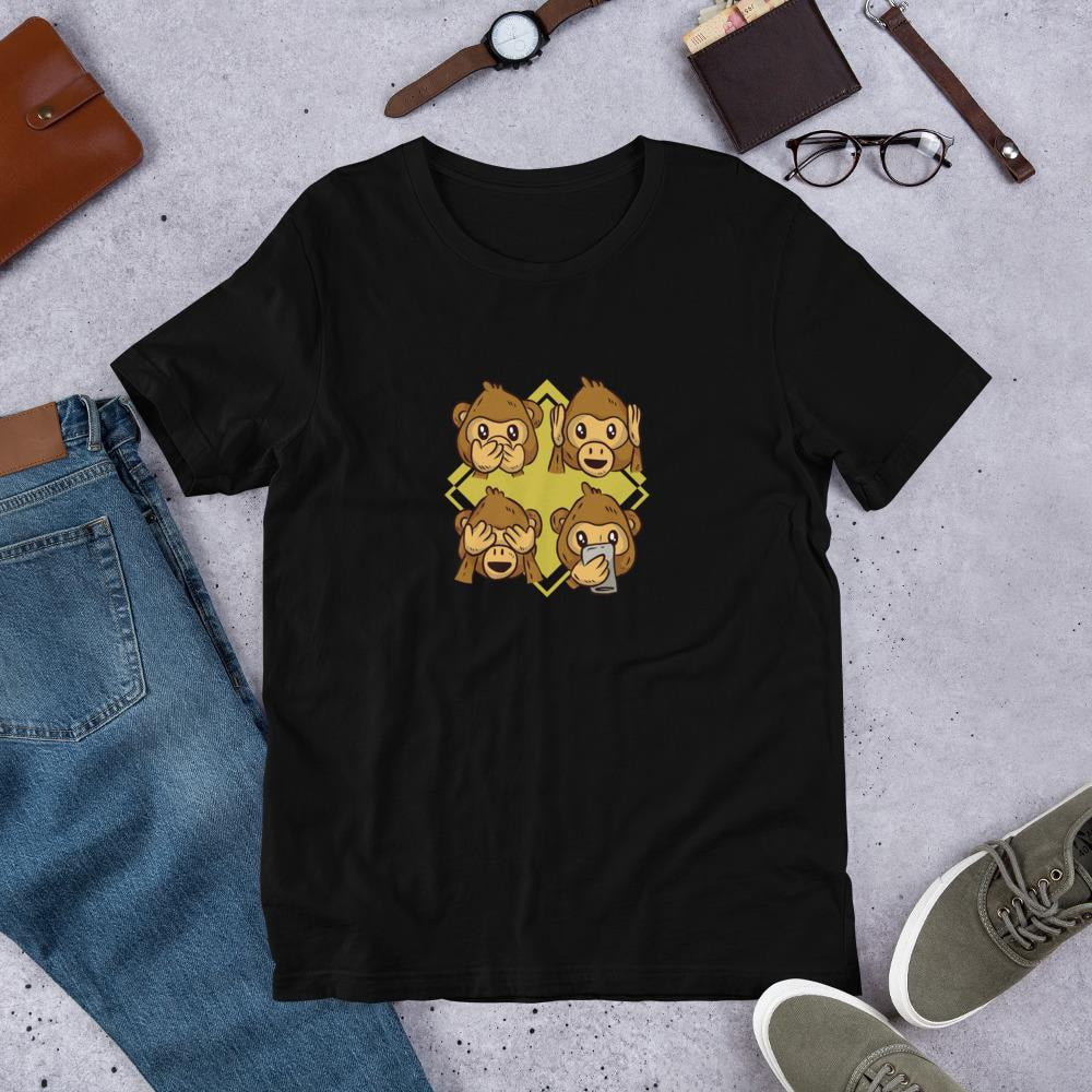 Monkey Phone Half Sleeve T-Shirt — Black