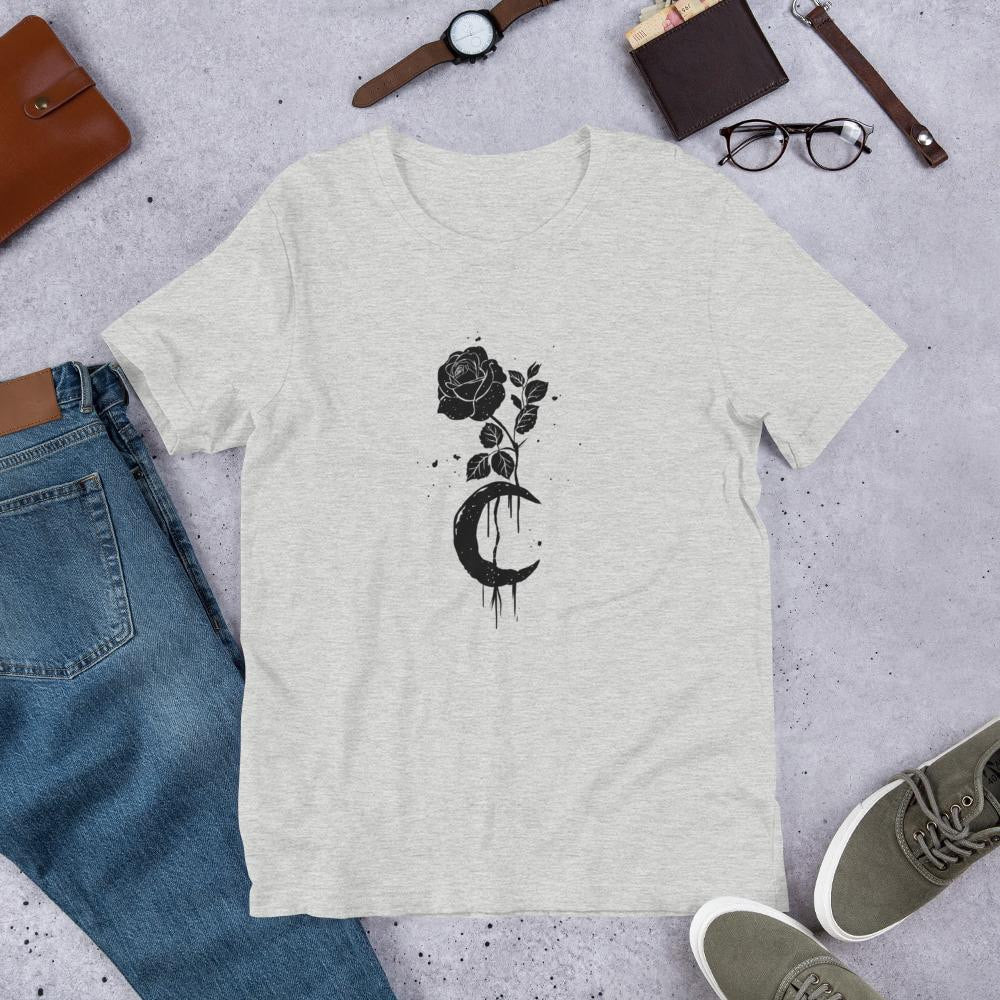 Moon Rose Half Sleeve T-Shirt — Grey
