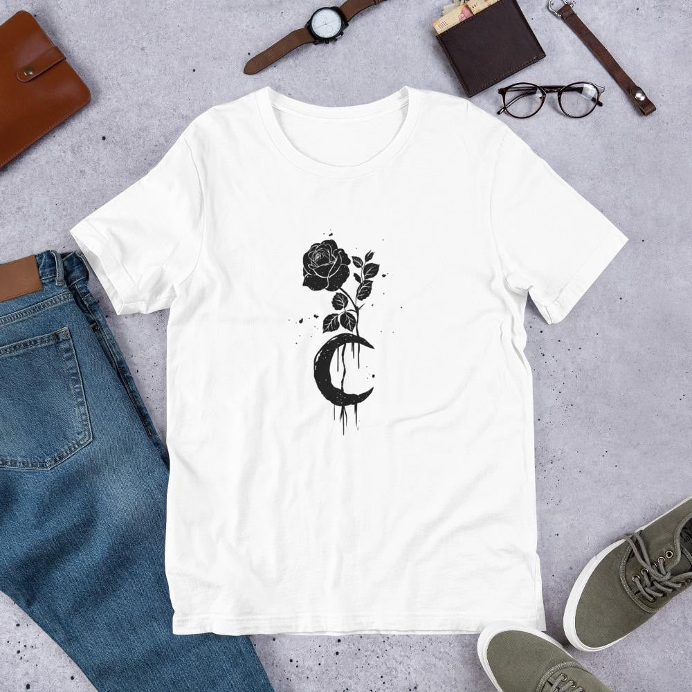Moon Rose Half Sleeve T-Shirt — White