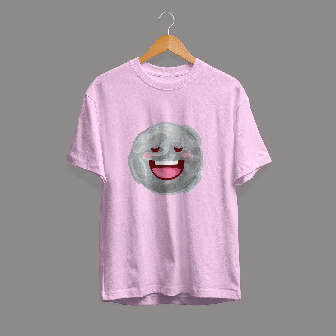Moon Cartoon Half-Sleeve T-Shirt — Light Pink