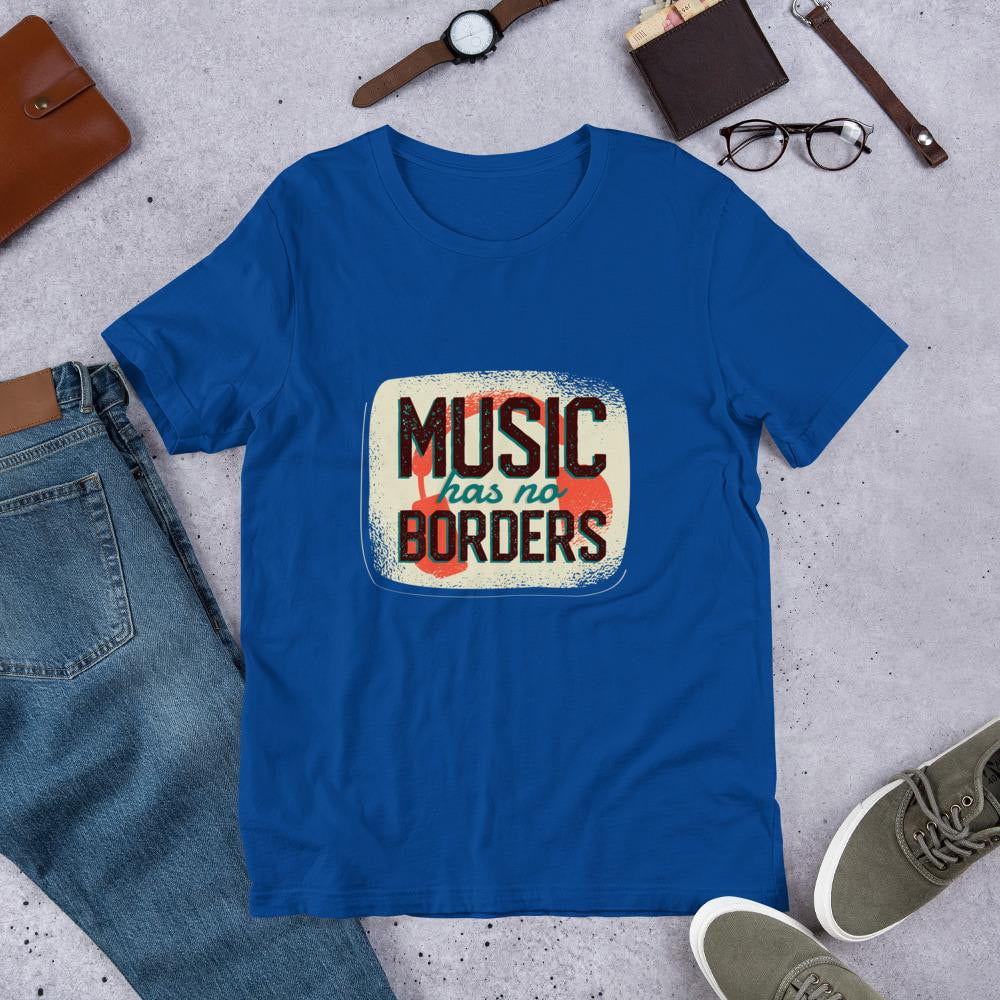 Music Has No Borders Half Sleeve T-Shirt — Blue