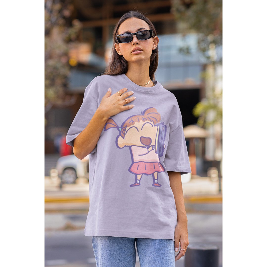 Nene-Chan Playing Music Unisex Oversized T-Shirt — Lavender